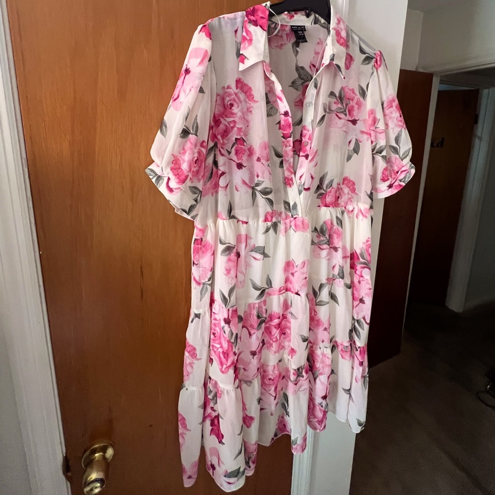 Pink green and white spring dress.